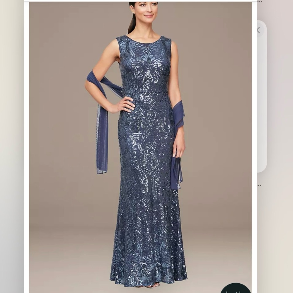 Alex Evenings Blue Sequin Maxi Dress
